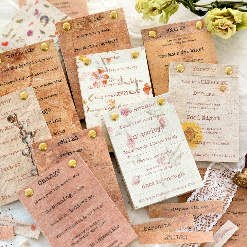 25pcs/pack Material Paper Book Flower Letter Style Special Paper Text Strip Can Be Torn Notebook DIY Decorative Base 6 Models