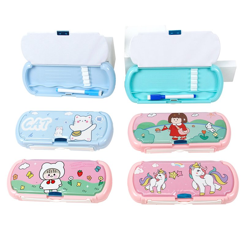 Creative Animal-Themed Pencil Case with Sliding Memo Pad, Whiteboard, and Magnetic Closure, Ideal for Kids' School Storage
