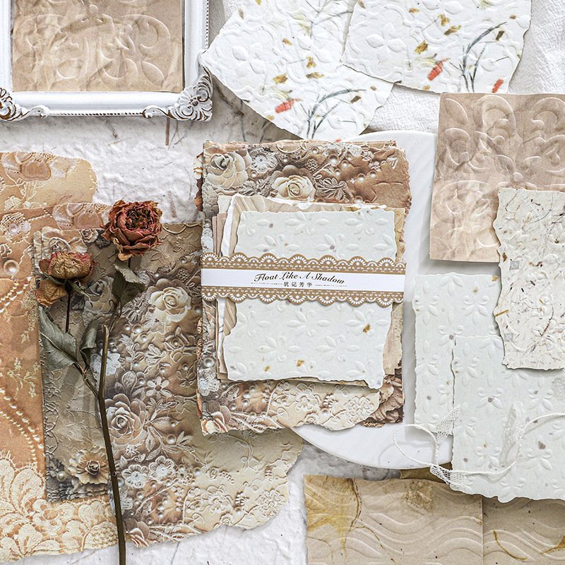 20pcs/pack Paper trail dual material torn edge embossed material paper floating flower if shadow series retro collage handbook
