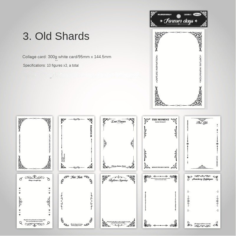 30pcs/pack collage card monochrome dream series vintage border handbook DIY material decoration