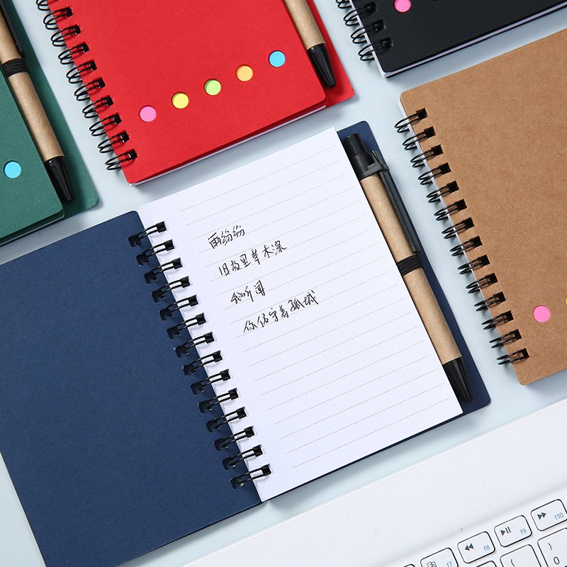 Promotional Custom Logo Notepad with Sticky Notes and Eco-friendly Pen Loose Leaf Kraft Paper Cover Fancy Stationery