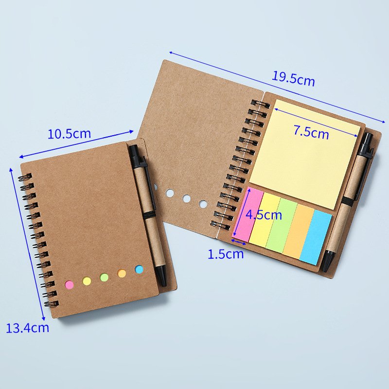 Promotional Custom Logo Notepad with Sticky Notes and Eco-friendly Pen Loose Leaf Kraft Paper Cover Fancy Stationery