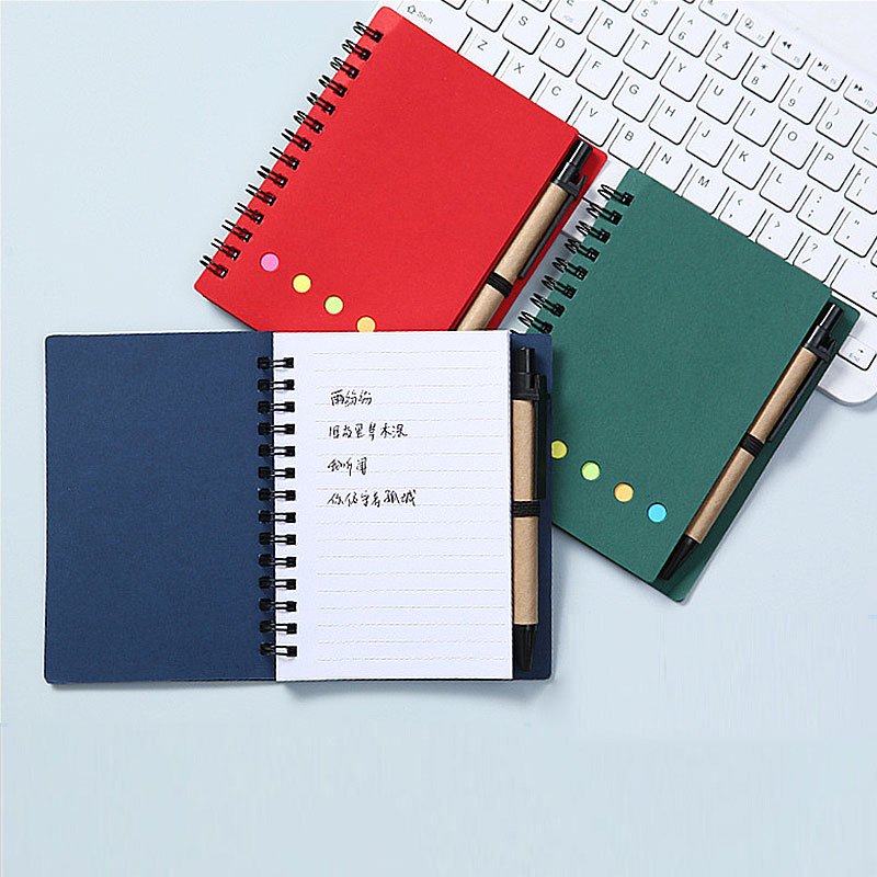 Promotional Custom Logo Notepad with Sticky Notes and Eco-friendly Pen Loose Leaf Kraft Paper Cover Fancy Stationery