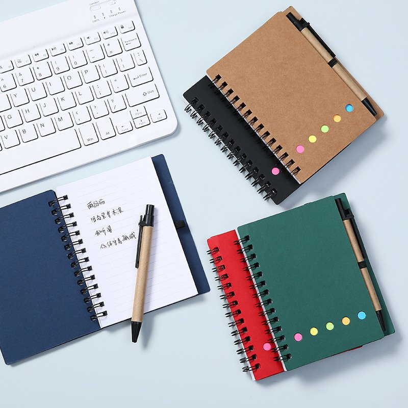 Promotional Custom Logo Notepad with Sticky Notes and Eco-friendly Pen Loose Leaf Kraft Paper Cover Fancy Stationery