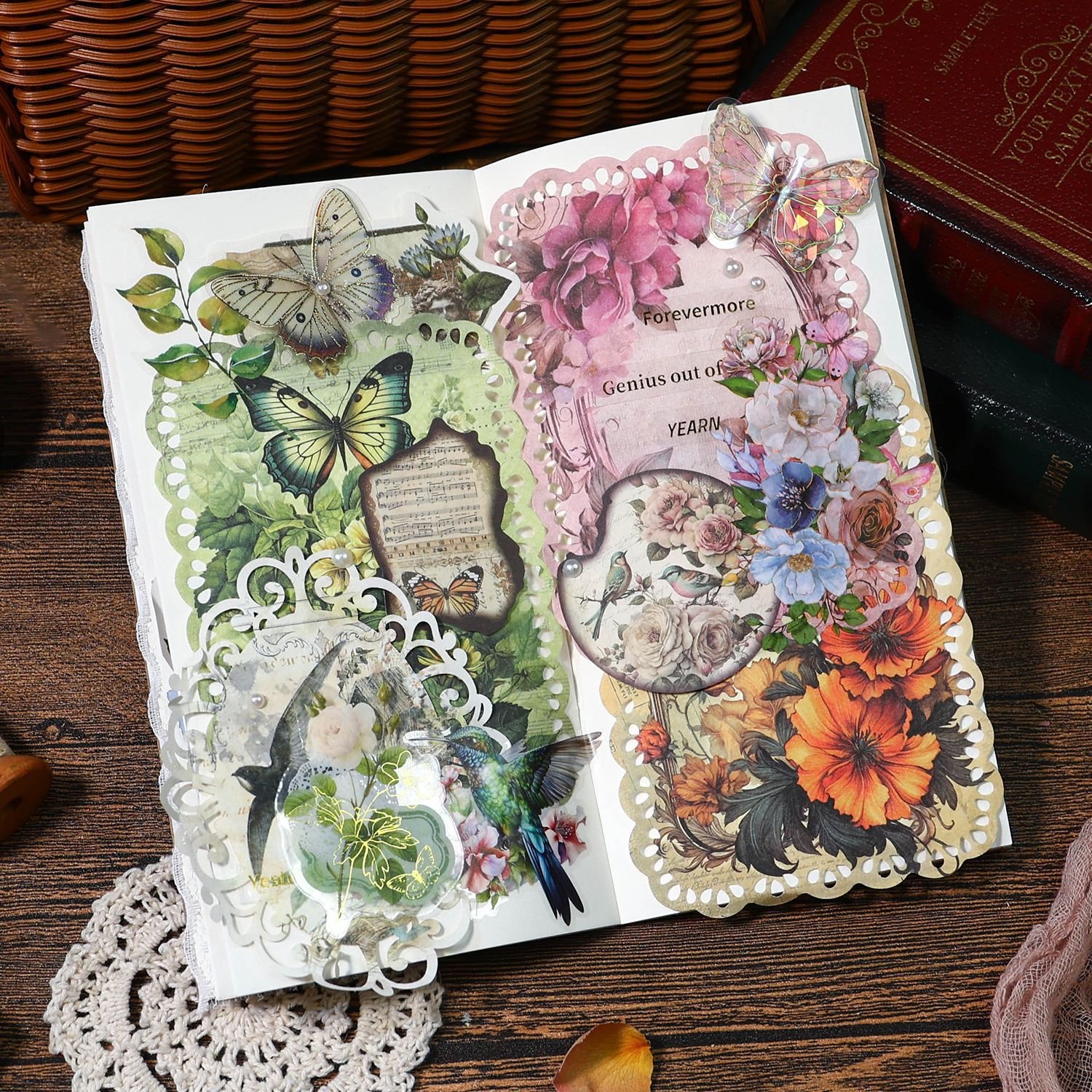 20pieces/pack Material Paper Banner's Garden Series Retro plant flower butterfly hand tent 4Models