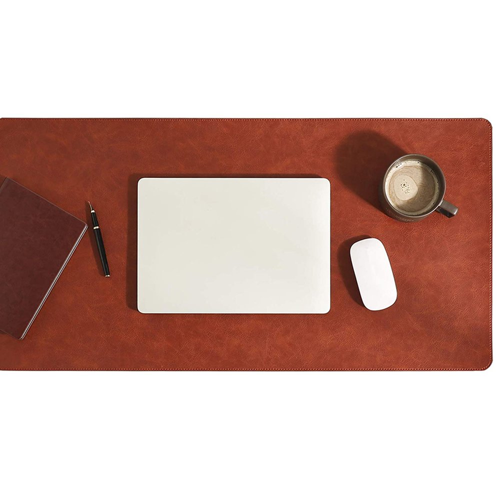 Unique Desk Protection Gift Customized Computer Mat Luxury PU Leather Laptop Pad Premium Orange Leather Desk Mat Custom