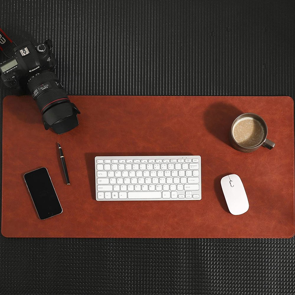 Unique Desk Protection Gift Customized Computer Mat Luxury PU Leather Laptop Pad Premium Orange Leather Desk Mat Custom