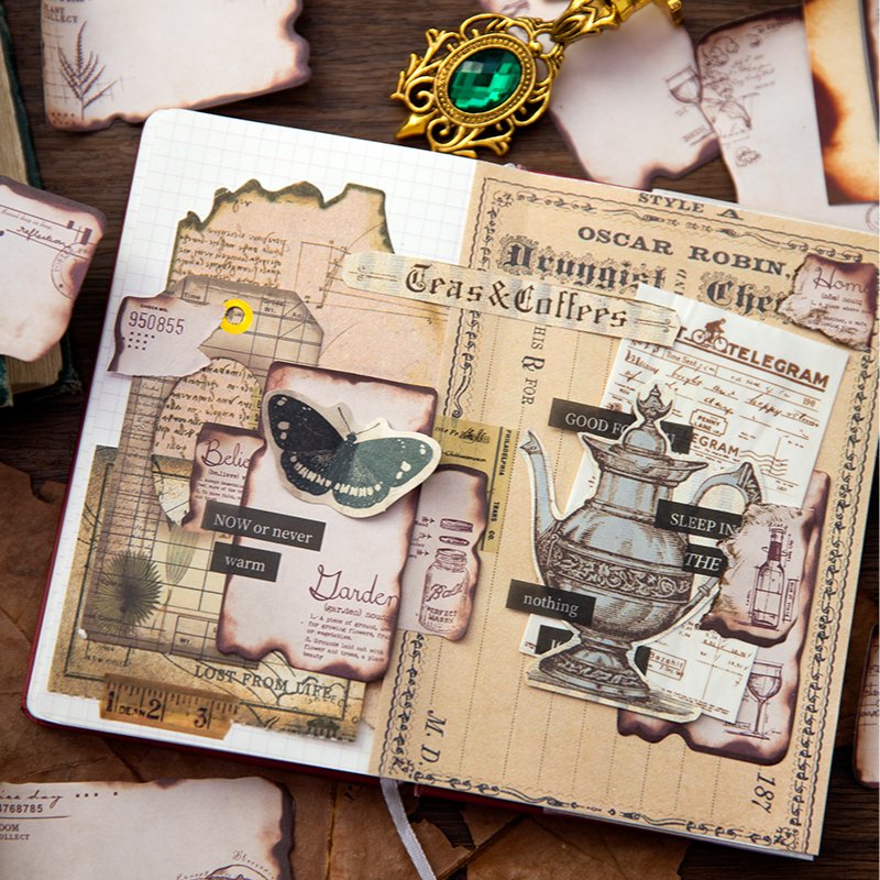 Memo Pad Ashes Vintage Series Burnt Decoration Junk Journal Memo for Diary Aesthetic DIY Albums Mr. Paper 60 Pages /Set