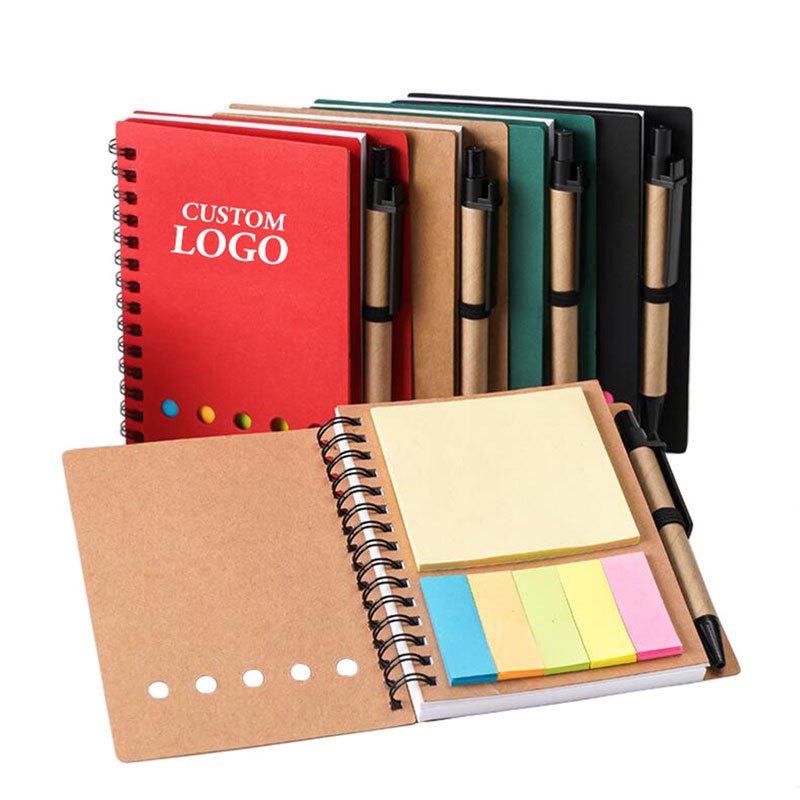 BECOL Hot Sale Eco Friendly Kraft Paper Spiral Note Book Portable Memo Pad Customized Journal Notebook with Sticky Notes