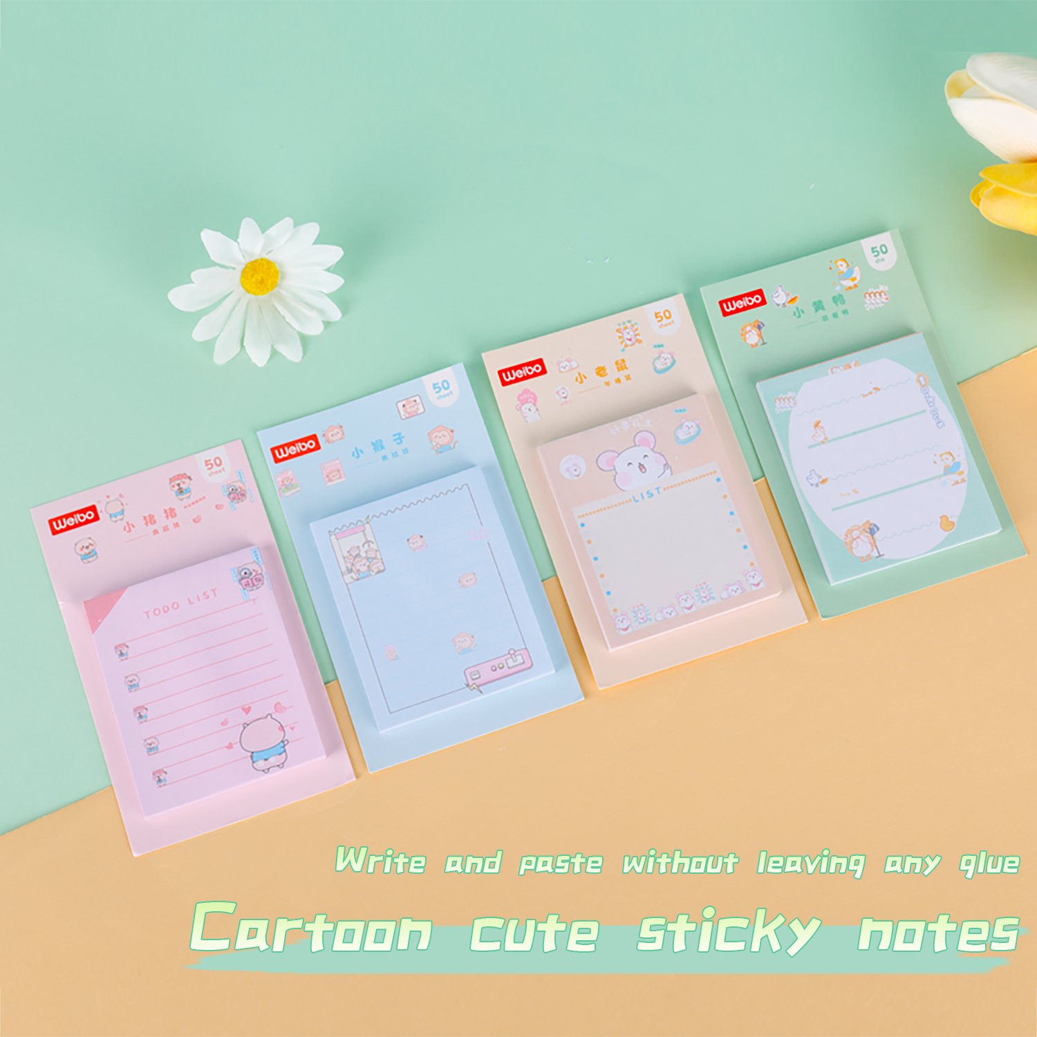 Weibo Cute kawaii self-adhesive memo pad sticky notes pad stationery custom sticky notes for student