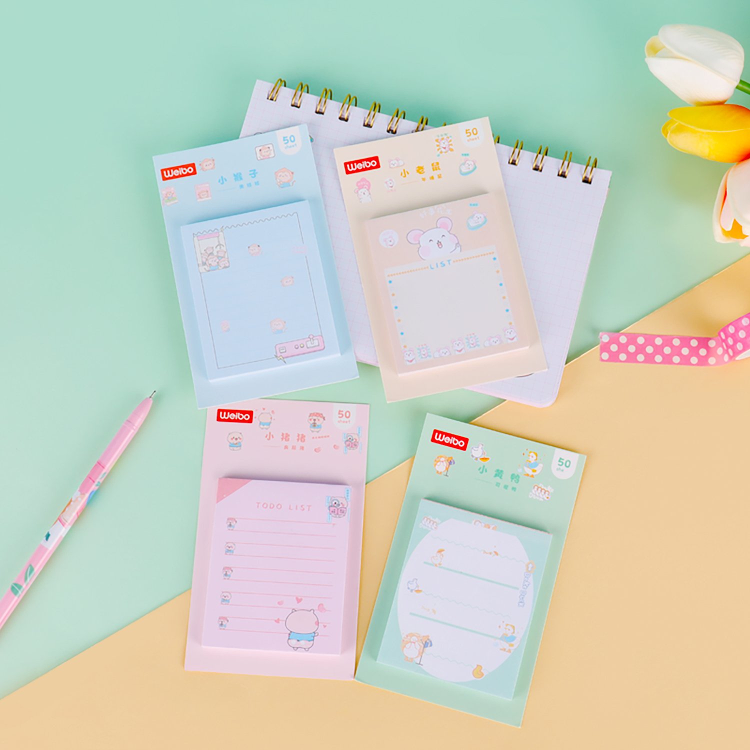 Weibo Cute kawaii self-adhesive memo pad sticky notes pad stationery custom sticky notes for student