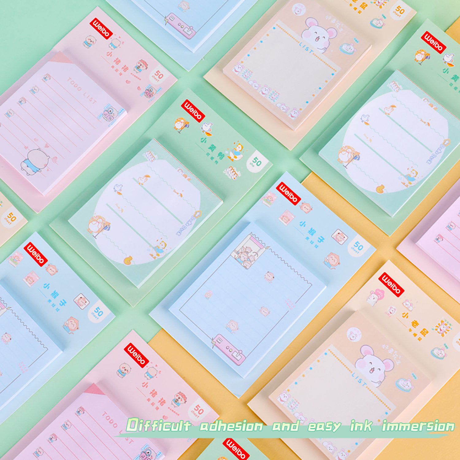 Weibo Cute kawaii self-adhesive memo pad sticky notes pad stationery custom sticky notes for student
