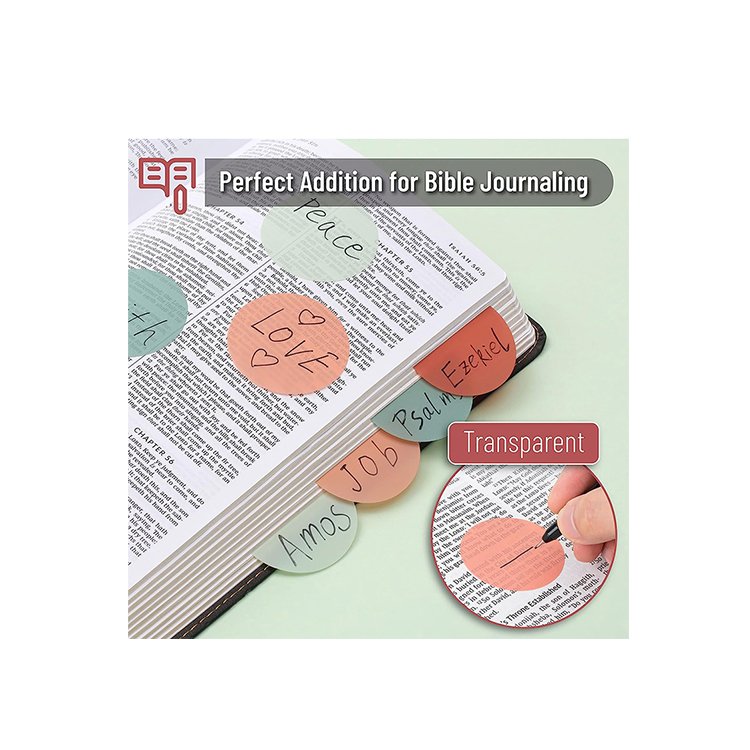 Promotion supplier oem waterproof Round Pastel Colors Transparent PET Sticky Notes pads Transverse line bible Sticky Notes sets