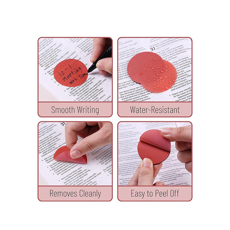 Promotion supplier oem waterproof Round Pastel Colors Transparent PET Sticky Notes pads Transverse line bible Sticky Notes sets