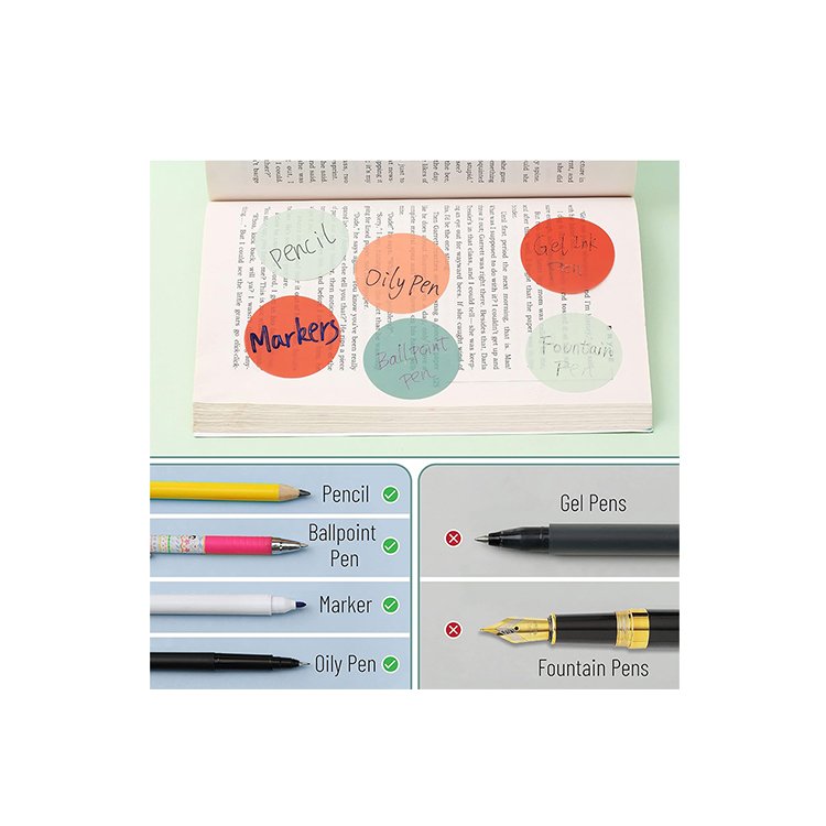 Promotion supplier oem waterproof Round Pastel Colors Transparent PET Sticky Notes pads Transverse line bible Sticky Notes sets