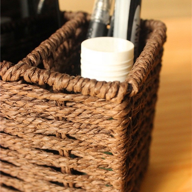 3 Compartments Paper Rope Hand Woven Desk Organizer Storage Basket Cell Phone Remote Control Holder Pen Holder for Office