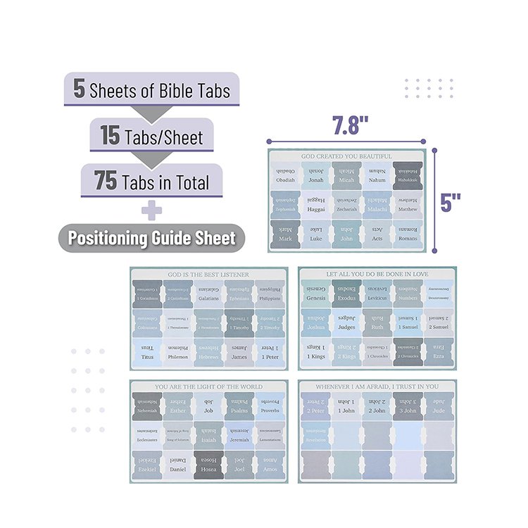 factory Custom Personalized Bible Index Tab Old and New Testament Bible Tabs Laminated self-Adhesive Bible Tabs for Journaling