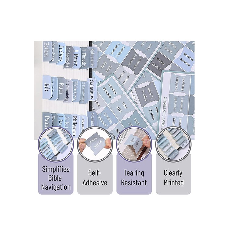 factory Custom Personalized Bible Index Tab Old and New Testament Bible Tabs Laminated self-Adhesive Bible Tabs for Journaling