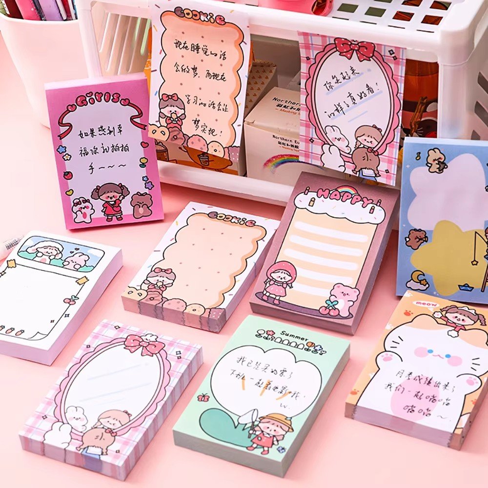 Custom 80 pages of cute cartoon girl Posted it notes Student Notepad message Post To-do list memo Notepad stationery