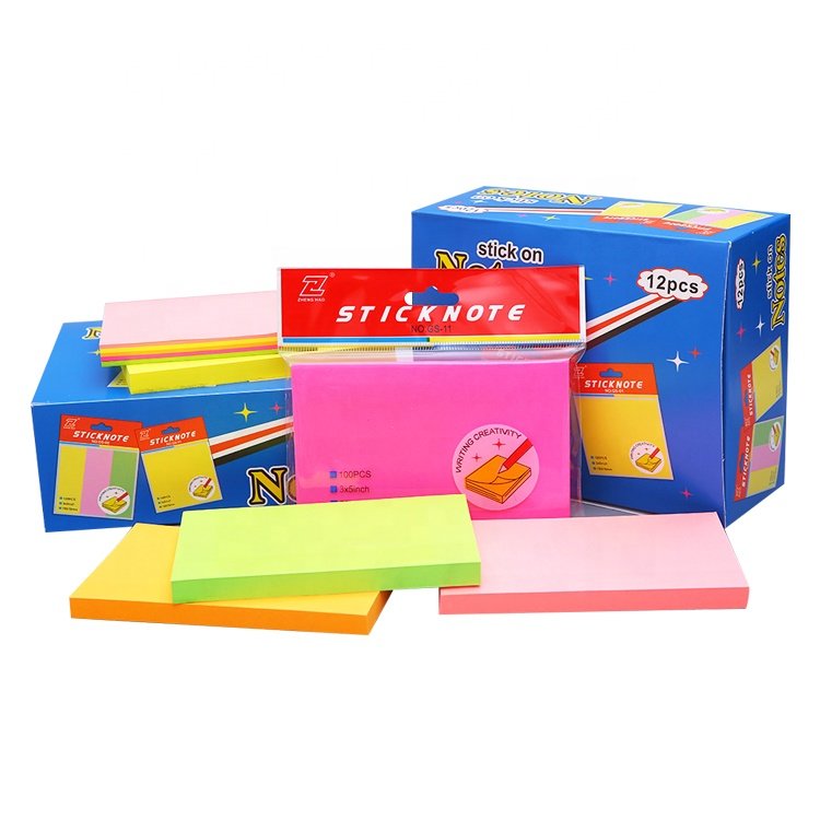 100 sheets 3x4 75x100 neon 5 assorted colors fluorescent paper super sticky memo note pad