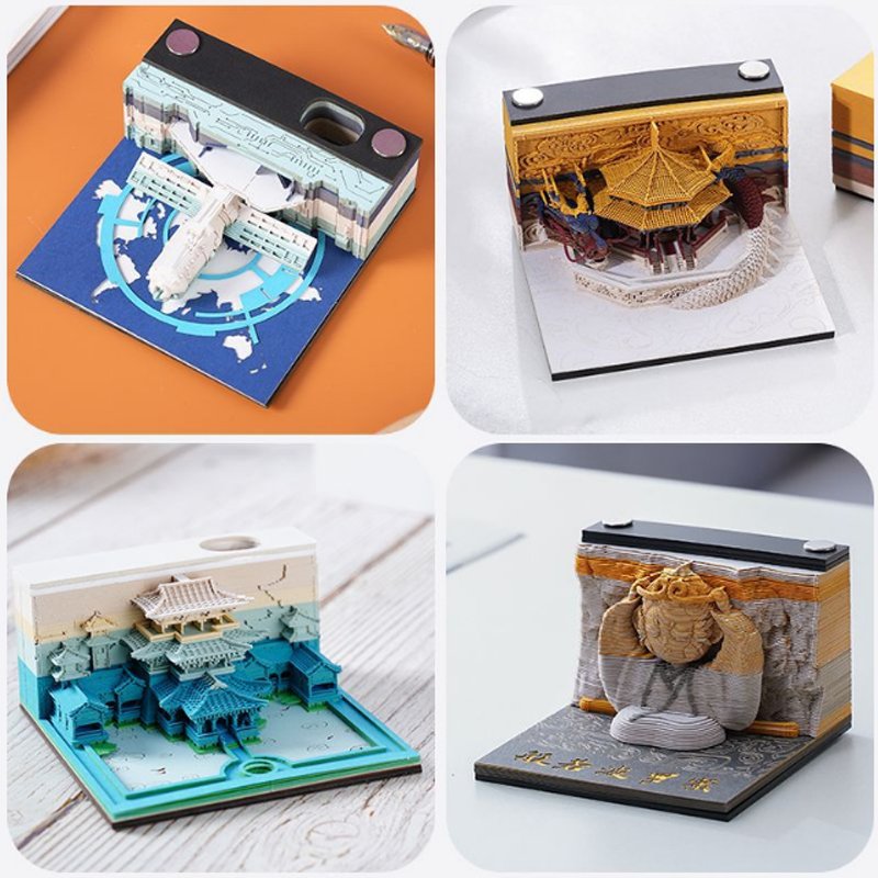 HK 3D three-dimensional note paper earth calendar model hand-torn Kiyomizu Temple paper sculpture sticky note