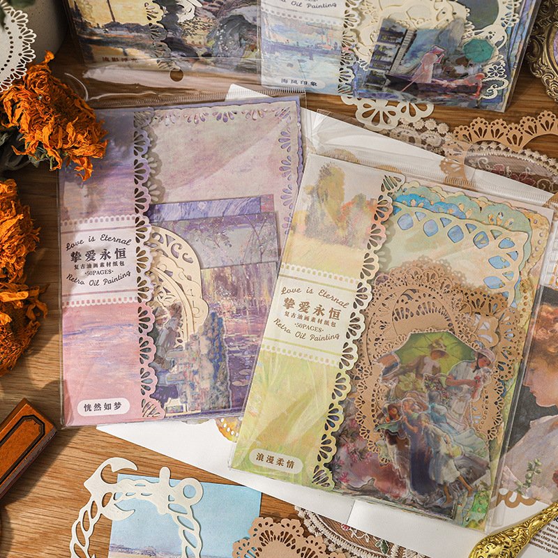 50pcs/pack Material Pack Beloved Eternity Series Vintage Oil Painting DIY Material Decoration Bottom