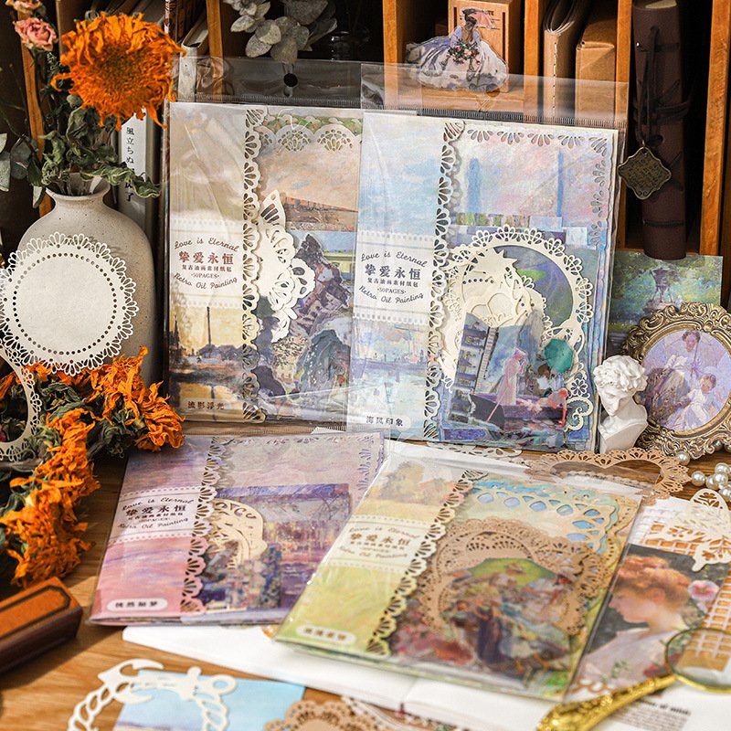 50pcs/pack Material Pack Beloved Eternity Series Vintage Oil Painting DIY Material Decoration Bottom