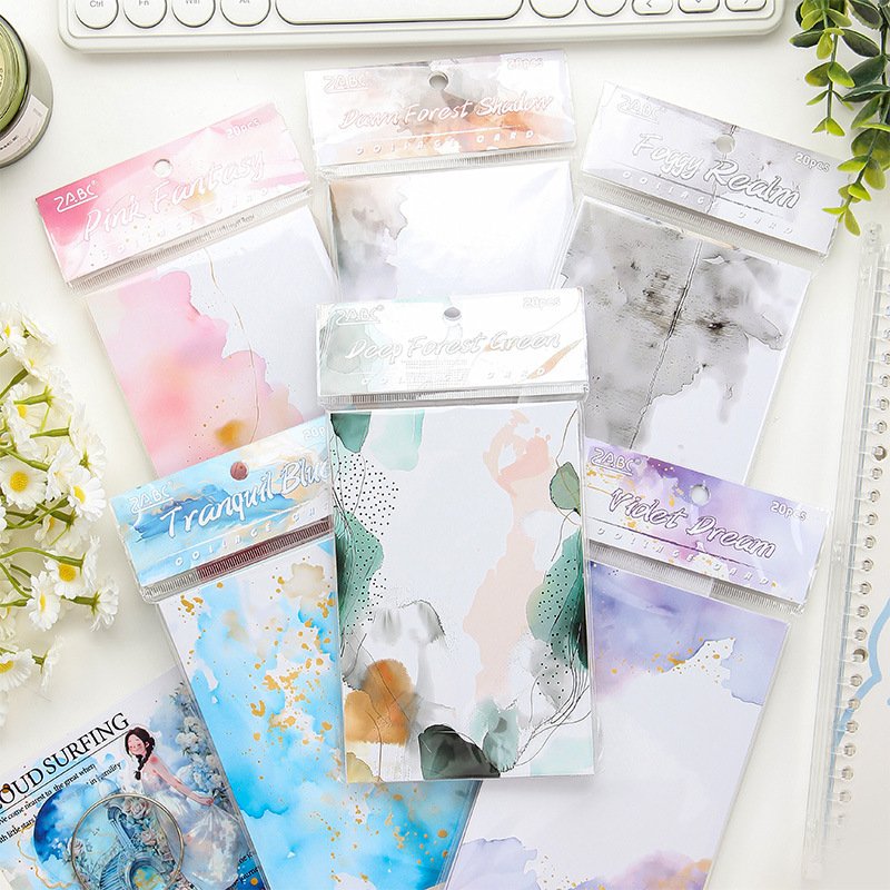 20pcs/pack Watercolour Ripple Sticky Notes Material Paper Handbook Stickers Scenic DIY Collage Cards