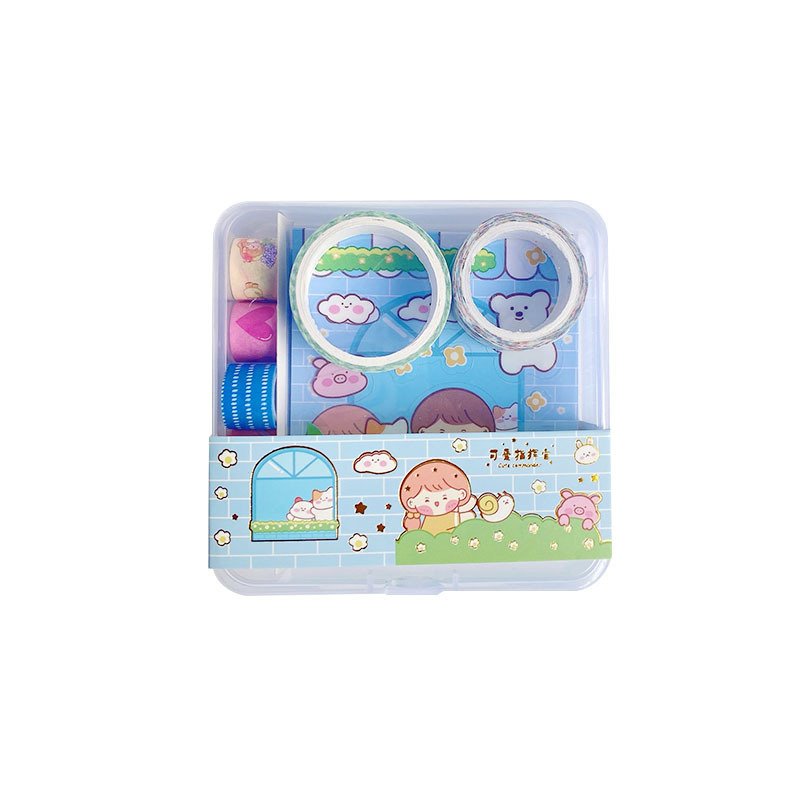 Cartoon journal memo notes sticky tape school stationery set teenage girl cute sticky tape memo set in plastic box