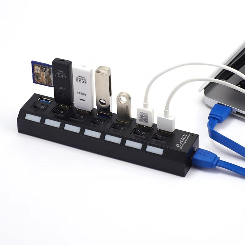 High Speed USB Hub 3.0 Multi USB Splitter 3 Hub Use Power Adapter 7 Port Multiple Expander Hub with Switch for PC