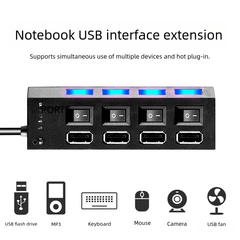 High Speed USB Hub 3.0 Multi USB Splitter 3 Hub Use Power Adapter 7 Port Multiple Expander Hub with Switch for PC