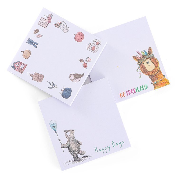 Adhesive Sticky Notes Custom Printing Logo Size Kawaii Memo Pad Customized Pattern 3X3 Sticky Notes