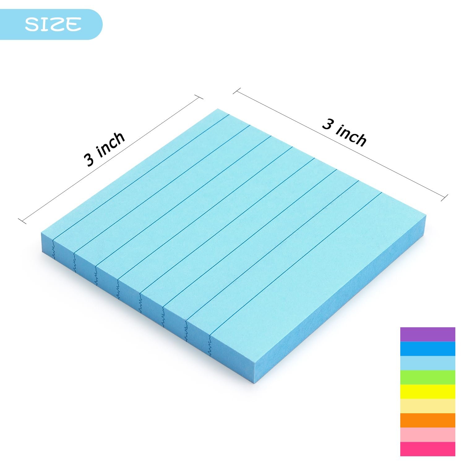 9 Bright Color 3x3 Self-Stick Notes Lined Sticky Notes Paper Memo Pad for Teacher