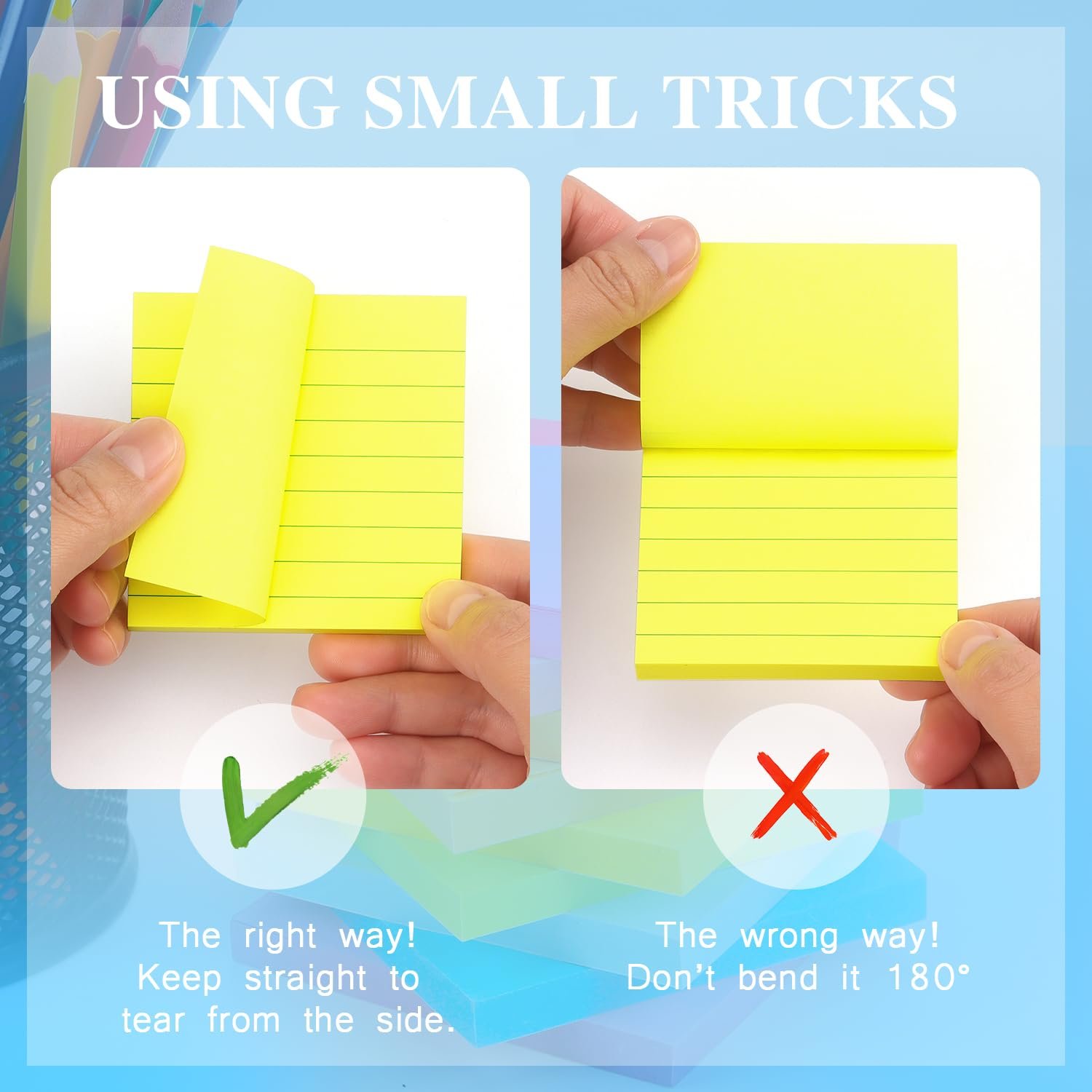 9 Bright Color 3x3 Self-Stick Notes Lined Sticky Notes Paper Memo Pad for Teacher