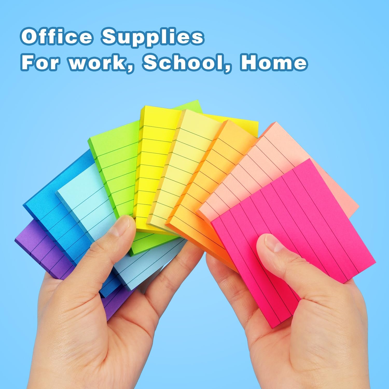 9 Bright Color 3x3 Self-Stick Notes Lined Sticky Notes Paper Memo Pad for Teacher