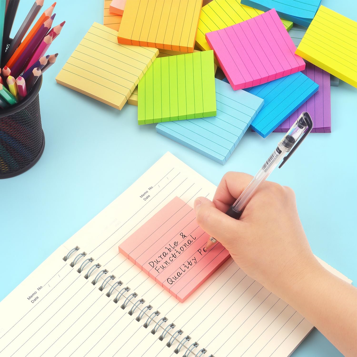 9 Bright Color 3x3 Self-Stick Notes Lined Sticky Notes Paper Memo Pad for Teacher