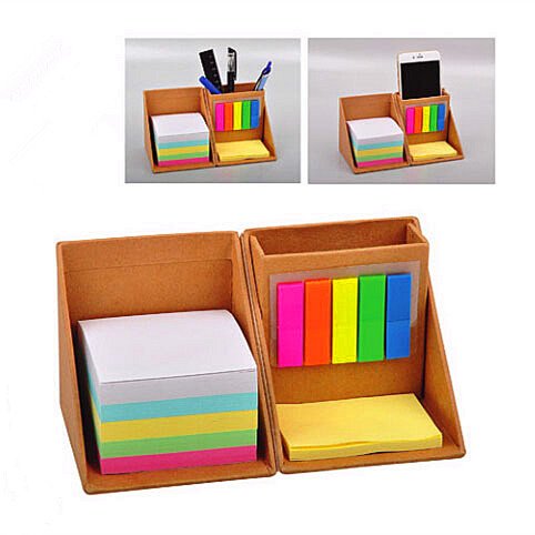 Factory post multifunction Custom kraft paper Foldable Memo Cube Pad With sticky notes and Desk Pen Holder stationery sets