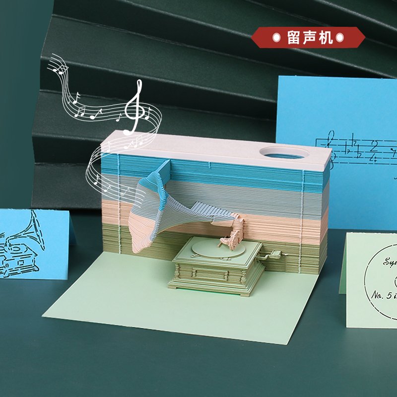 Wholesale Memo Pad Souvenir Gift Phonograph Shape 3D Paper Notepad Cubes Bookmark Notes
