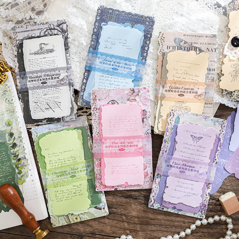 25 sheets/pack Mixed media paper Beauty Gin Series Retro Dual Material Vintage Sticky Note Paper