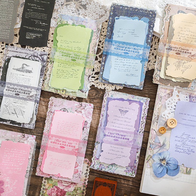 25 sheets/pack Mixed media paper Beauty Gin Series Retro Dual Material Vintage Sticky Note Paper