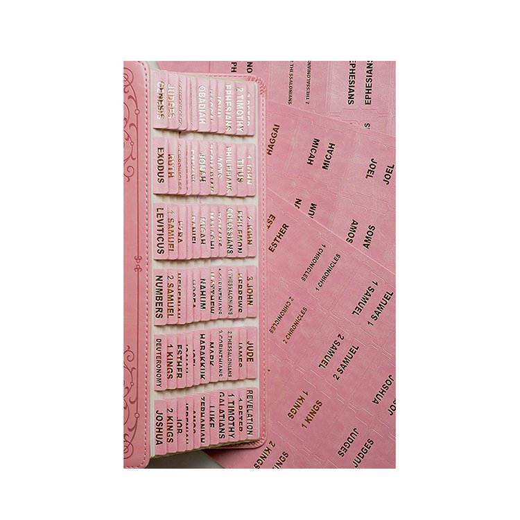 Free sample factory custom Pastel pink leather Bible Tabs hot stamping bible tabs with gold printing for Bible study tools