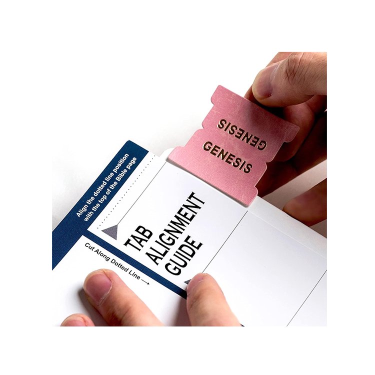 Free sample factory custom Pastel pink leather Bible Tabs hot stamping bible tabs with gold printing for Bible study tools