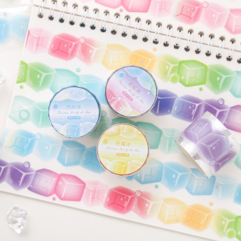 Rainbow Ice Cube Shaped Sticky Note Tape Roll Notebook PET Decorative Stickers Student Gift Stationery Custom Wholesale