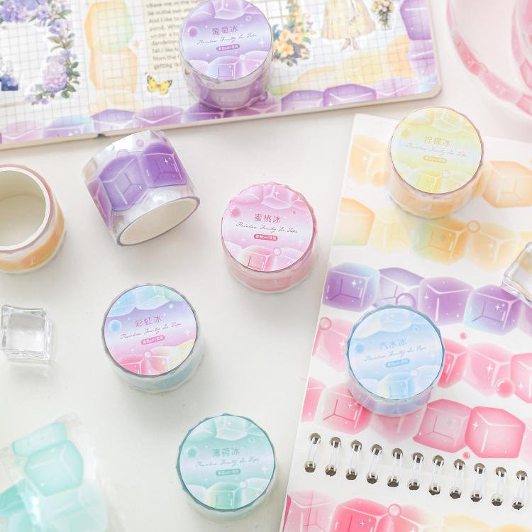 Rainbow Ice Cube Shaped Sticky Note Tape Roll Notebook PET Decorative Stickers Student Gift Stationery Custom Wholesale