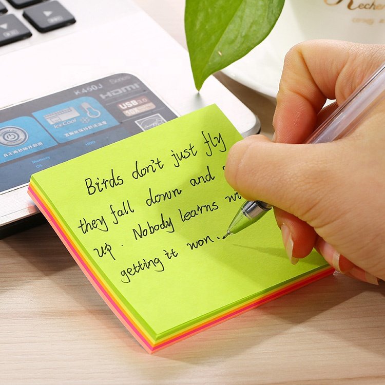 100 sheets neon assorted color 3 x 3 inches square fluorescent paper sticky notes