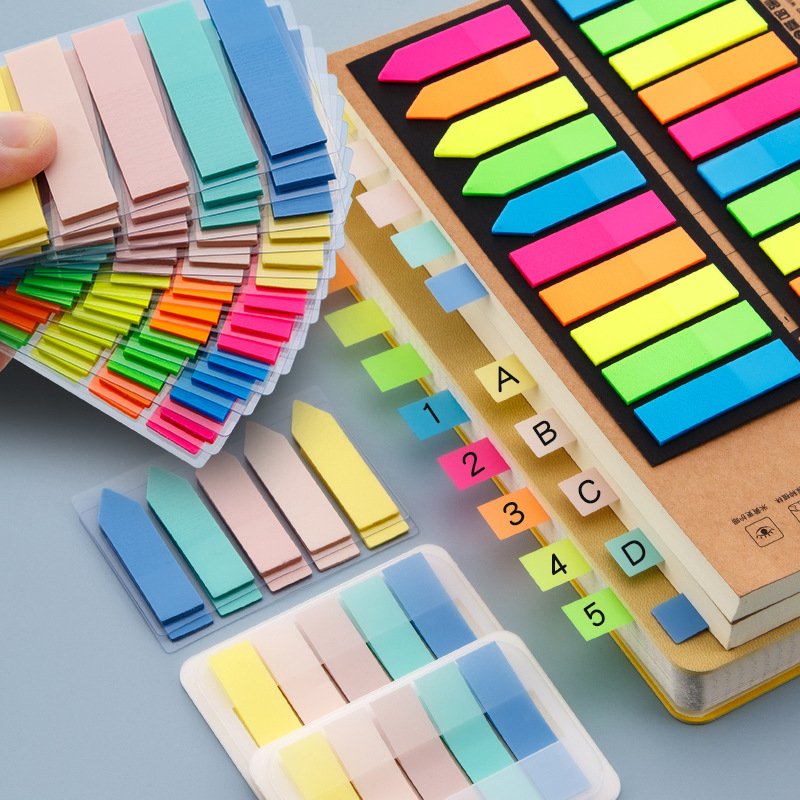 Self-adhesive rainbow color transparent sticky note film index used for bookmark marking sticky notes
