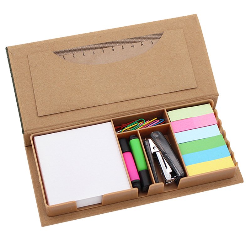 Office School Supplier Notepad Custom Logo Stationery Items Cardboard Ruler Coloured Label N Sticky note Box Set