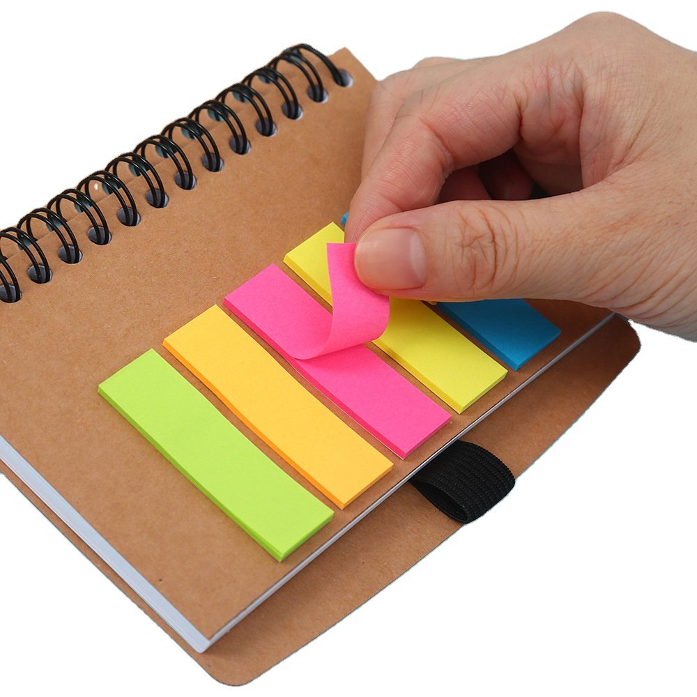 Free Sample Kraft Spiral Notebooks Custom Memo Notepads Set with Pen and Sticky Notes