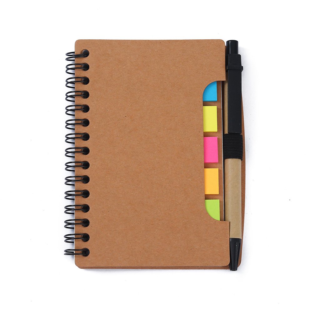 Free Sample Kraft Spiral Notebooks Custom Memo Notepads Set with Pen and Sticky Notes