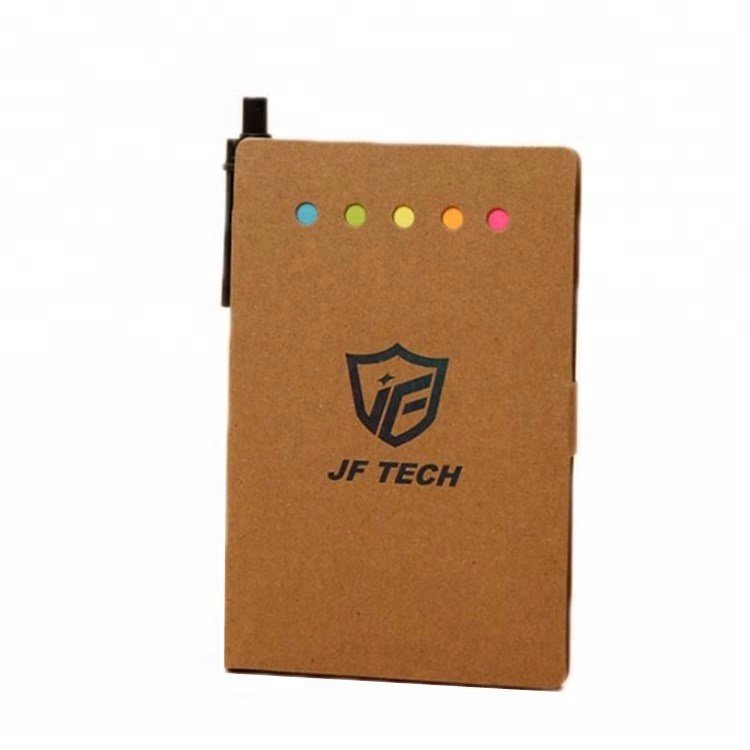 Free Sample Kraft Spiral Notebooks Custom Memo Notepads Set with Pen and Sticky Notes
